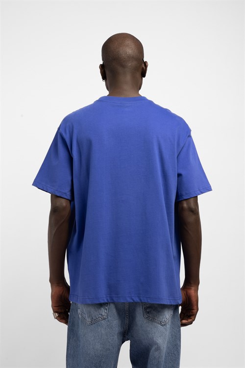 Wholesale Mens Sax Blue Printed T-shirt