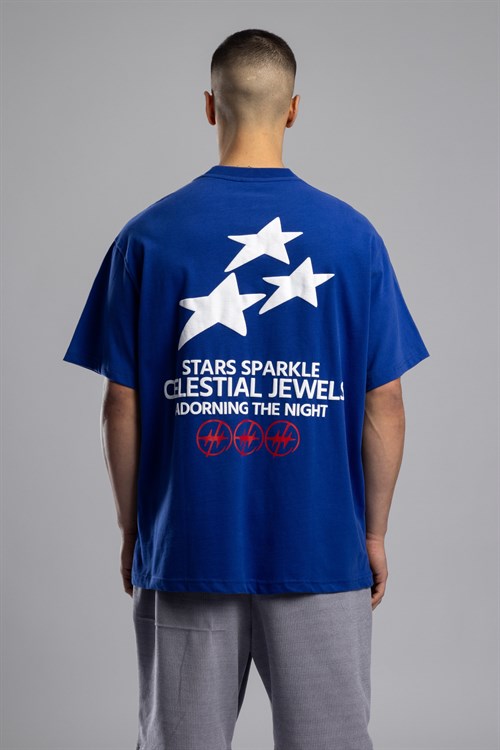 Wholesale Mens Sax Blue Printed T-shirt