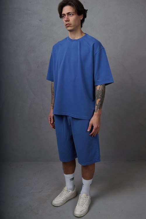 Wholesale Mens Sea Blue T-Shirt and Shorts Set