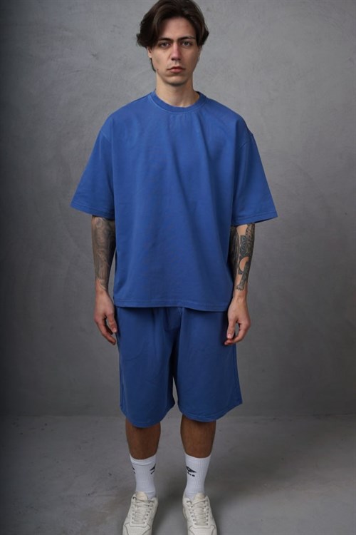 Wholesale Mens Sea Blue T-Shirt and Shorts Set