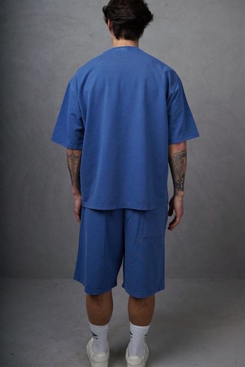 Wholesale Mens Sea Blue T-Shirt and Shorts Set