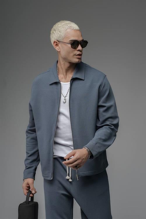 Wholesale Mens Shadow Blue Zip-Up Suit 