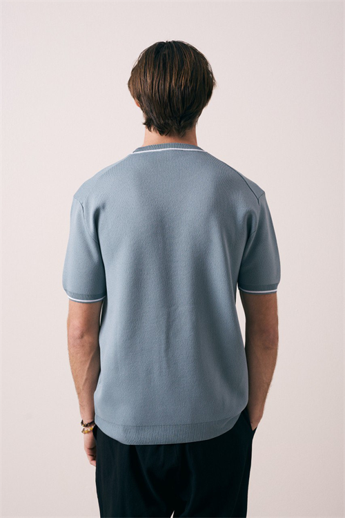 Wholesale Mens Sky Blue Knit Crew-Neck T-Shirt