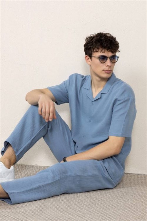 Wholesale Mens Sky Blue Muslin Baggy Sweatpants