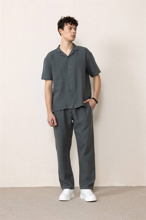 Wholesale Mens Smoke Gray Muslin Resort Collar Shirt