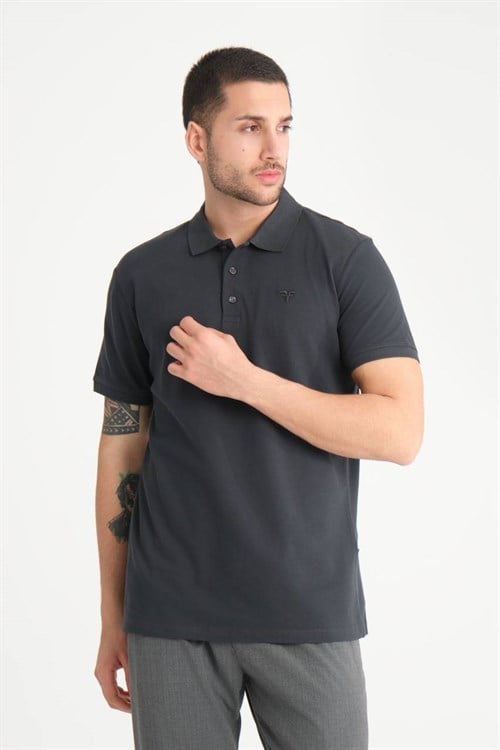 Wholesale Mens Smoke Gray Pique Fabric Polo Shirt