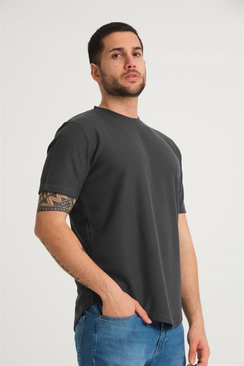 Wholesale Mens Smoke Gray Regular Fit Double-Knit Crew-Neck T-Shirt