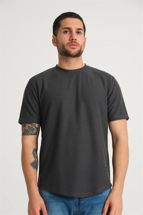 Wholesale Mens Smoke Gray Regular Fit Double-Knit Crew-Neck T-Shirt