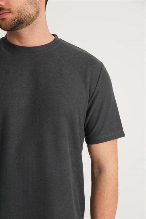 Wholesale Mens Smoke Gray Regular Fit Double-Knit Crew-Neck T-Shirt