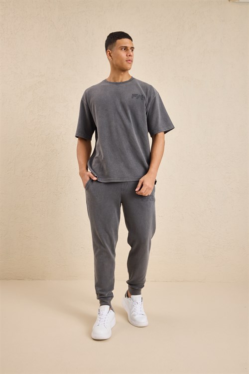 Wholesale Mens Smoke Gray Relax Fit Interlock T-Shirt and Joggers Set