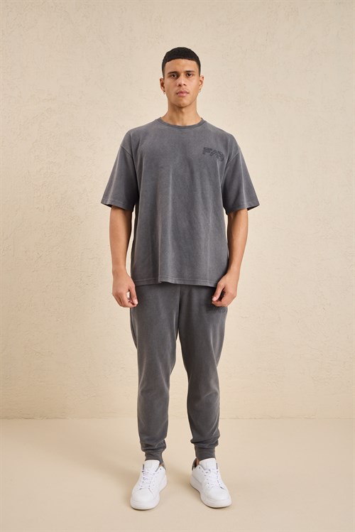 Wholesale Mens Smoke Gray Relax Fit Interlock T-Shirt and Joggers Set