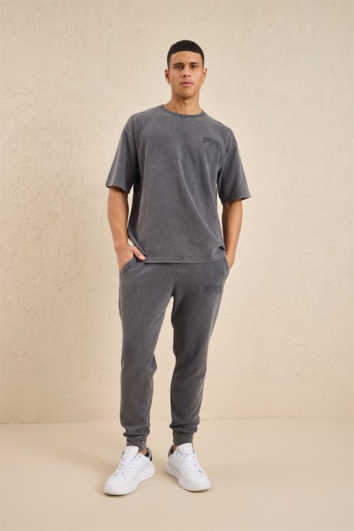 Wholesale Mens Smoke Gray Relax Fit Interlock T-Shirt and Joggers Set