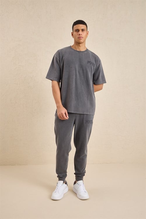 Wholesale Mens Smoke Gray Relax Fit Interlock T-Shirt and Joggers Set