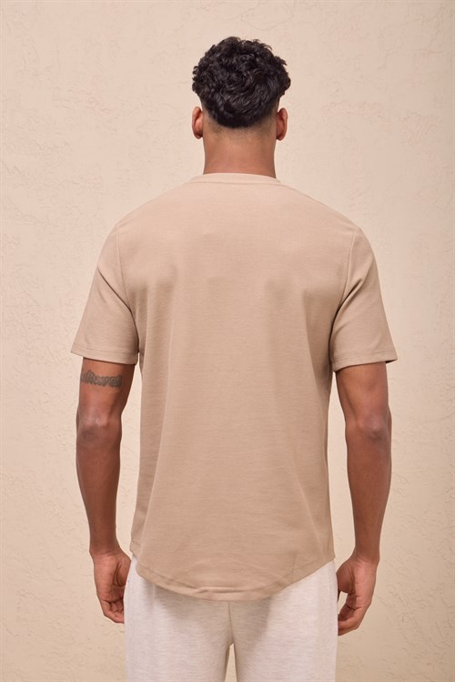 Wholesale Mens Soft Beige Regular Fit Double-Knit Crew-Neck T-Shirt