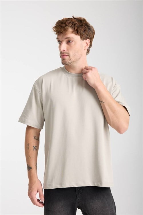 Wholesale Mens Stone Oversized Crew-Neck Basic T-Shirt
