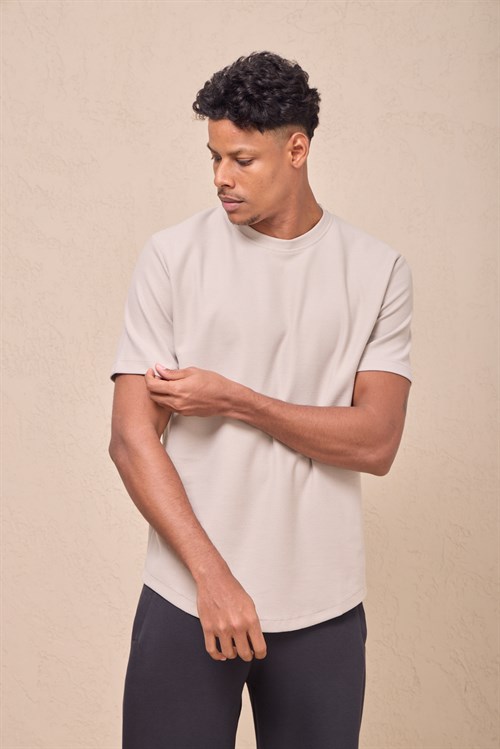 Wholesale Mens Stone Regular Fit Double-Knit Crew-Neck T-Shirt