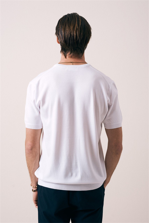 Wholesale Mens White Knit Crew-Neck T-Shirt