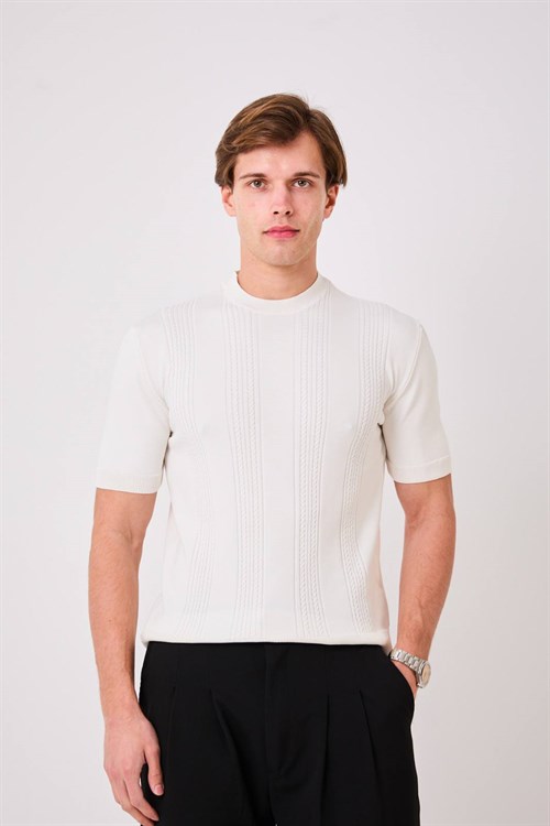 Wholesale Mens White Knit Crew-Neck T-Shirt