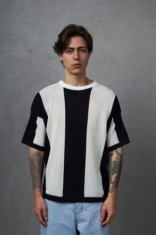 Wholesale Mens White Knit Crew-Neck T-Shirt