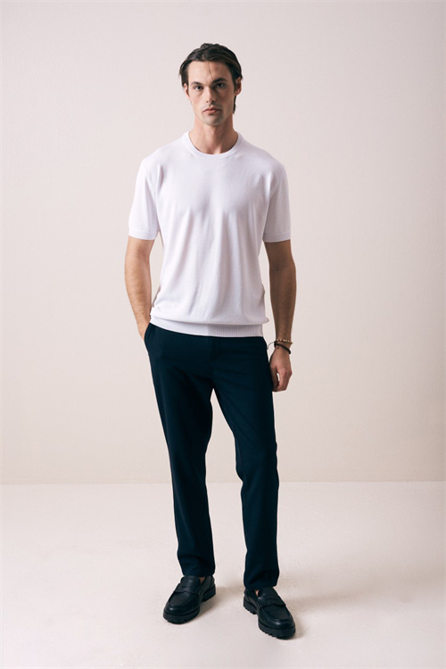 Wholesale Mens White Knit Crew-Neck T-Shirt