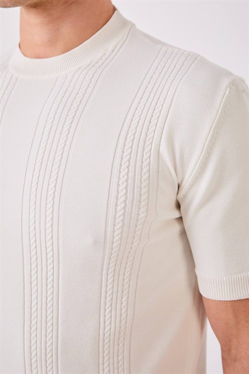 Wholesale Mens White Knit Crew-Neck T-Shirt