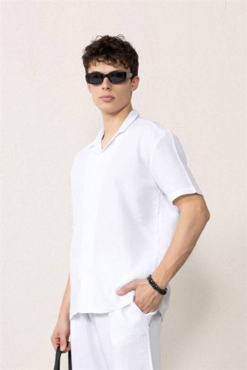 Wholesale Mens White Muslin Resort Collar Shirt