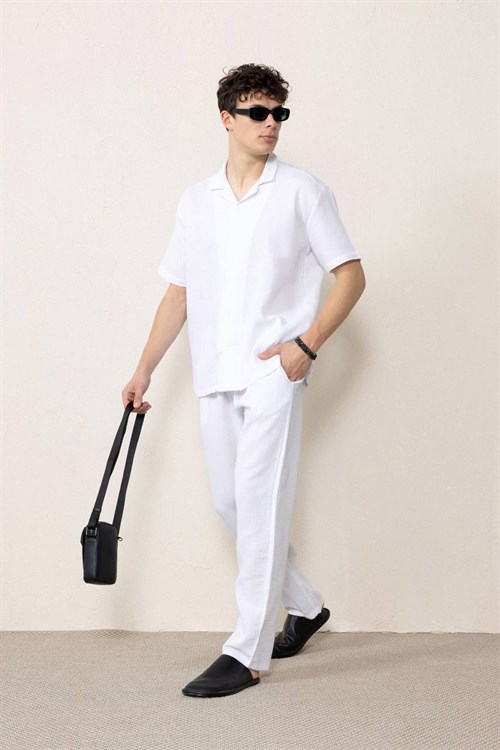 Wholesale Mens White Muslin Resort Collar Shirt