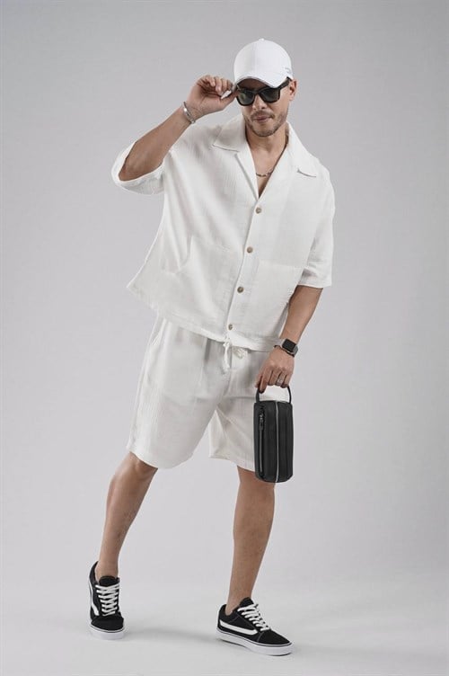 Wholesale Mens White Shirt and Shorts Set