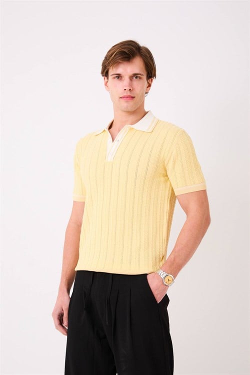 Wholesale Mens Yellow Knit Polo T-Shirt