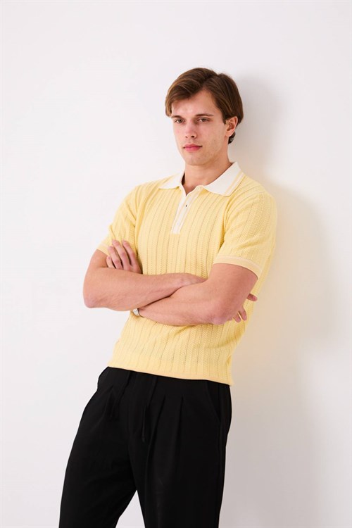 Wholesale Mens Yellow Knit Polo T-Shirt