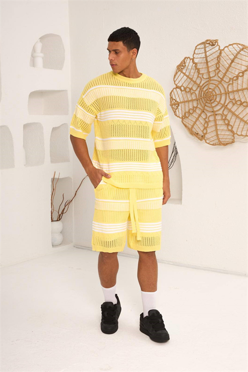 Wholesale Mens Yellow T-Shirt and Shorts Set