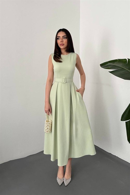 Wholesale Mint Flared Dress with Matching Belt