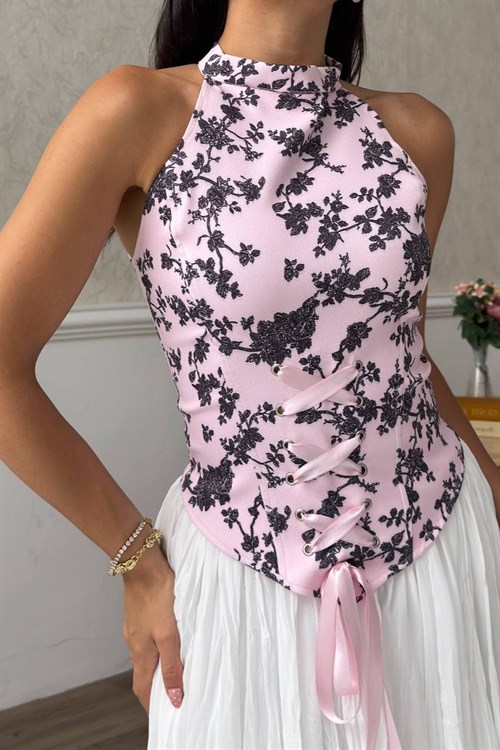 Wholesale Pink Corset Blouse and Maxi Skirt Set