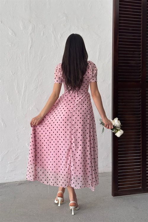 Wholesale Pink Polka Dot Chiffon Dress