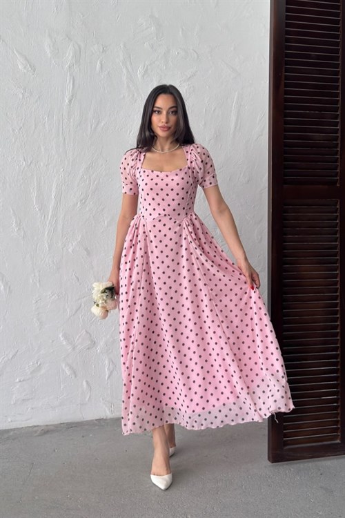 Wholesale Pink Polka Dot Chiffon Dress