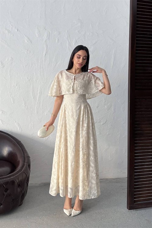 Wholesale Stone Jacquard Organza Dress with Overlay