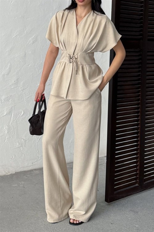 Wholesale Stone Linen Two-Piece Suit