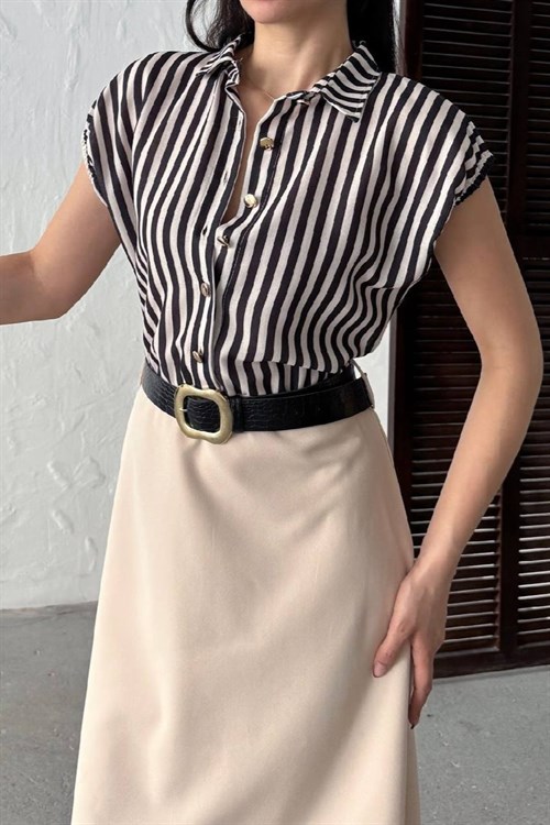 Wholesale Stone Striped Shirt-Dress with Belt