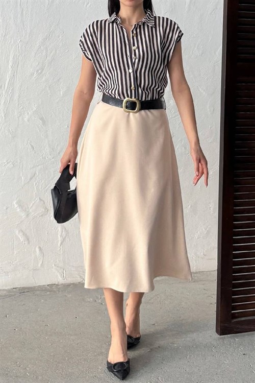 Wholesale Stone Striped Shirt-Dress with Belt
