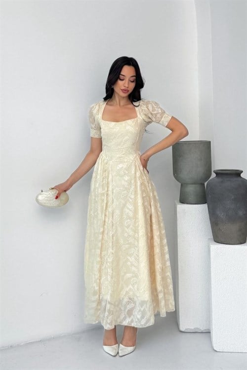 Wholesale Stone Tulle Maxi Dress