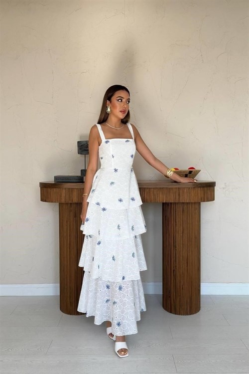 Wholesale White-Lilac Back-Tie Layered Dress