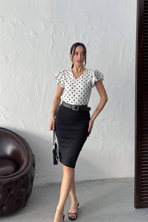 Wholesale White Polka Dot Puff Shoulder Blouse