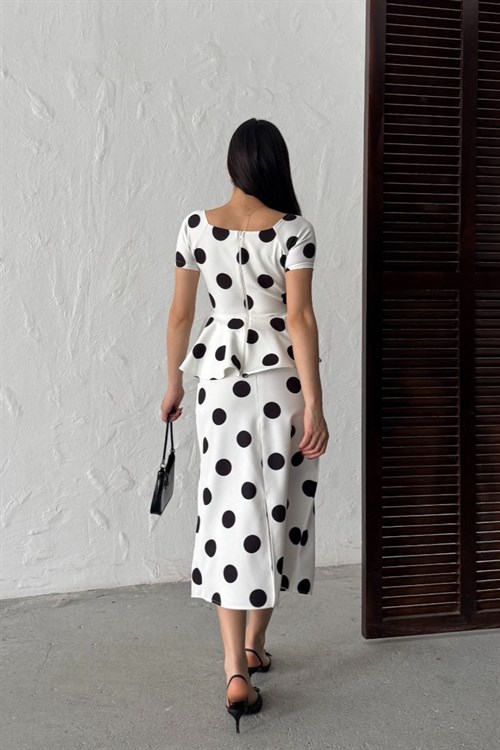 Wholesale White Polka Dot Skirt Suit