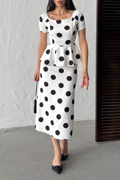Wholesale White Polka Dot Skirt Suit