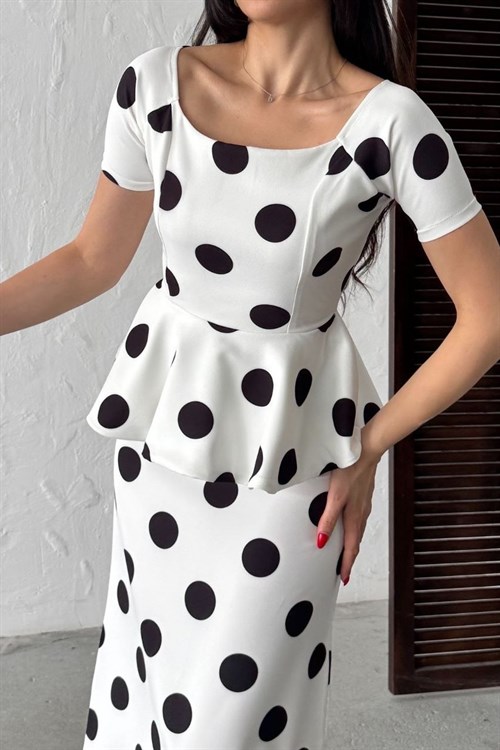 Wholesale White Polka Dot Skirt Suit