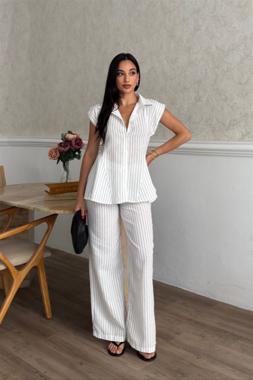 Wholesale White Striped Two-Piece Set