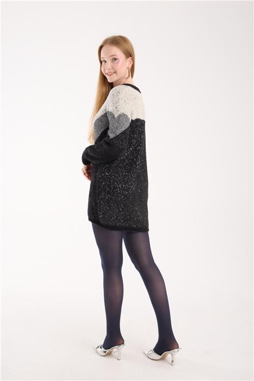 Wholesale Women Black Two-Tone Crew-Neck Lurex Knit Blouse