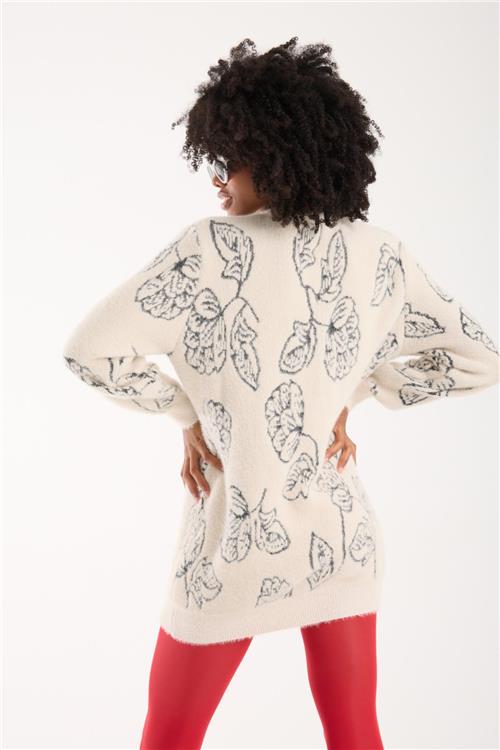 Wholesale Women Ecru Crew-Neck Knit Blouse with Leaf Pattern