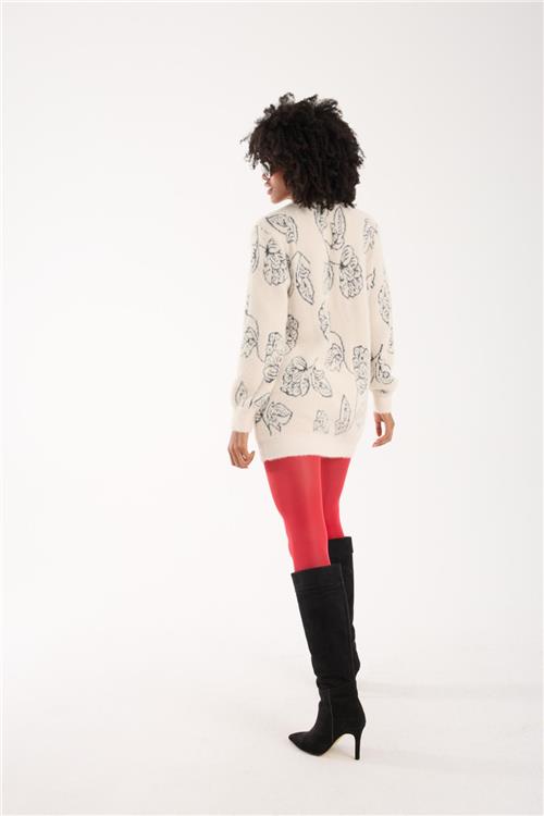 Wholesale Women Ecru Crew-Neck Knit Blouse with Leaf Pattern