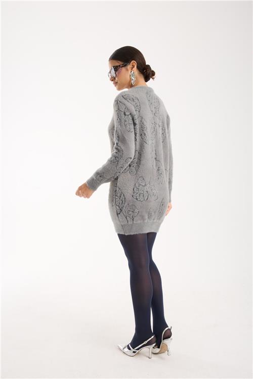 Wholesale Women Gray Crew-Neck Knit Blouse with Leaf Pattern